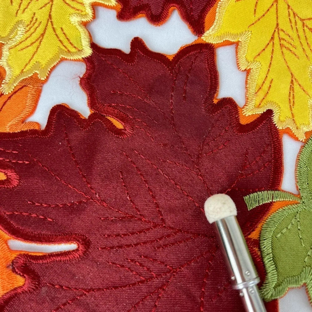 Trio of Placements/Chargers (3) Round Leaf Orange Burgundy Yellow Green Fabric